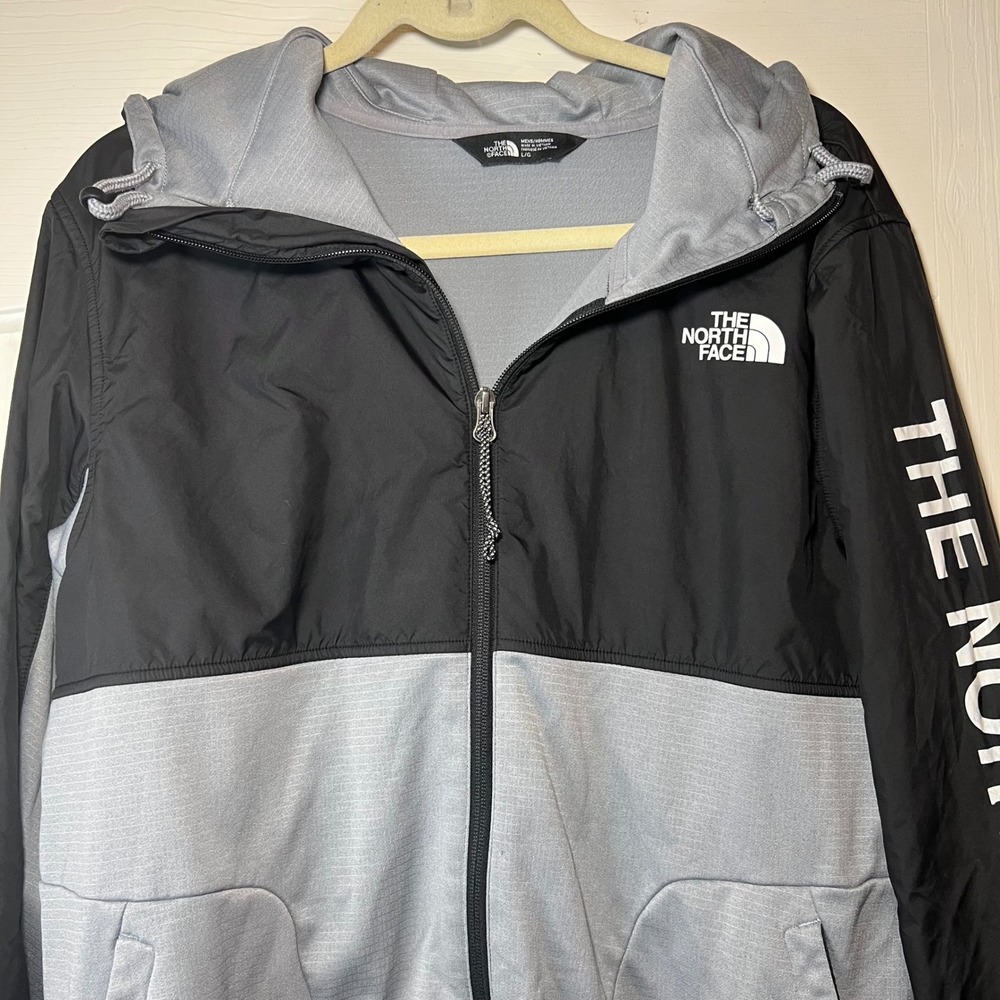 The North Face Mens Full Zip Hooded Jacket Black Grey Colorblock Large